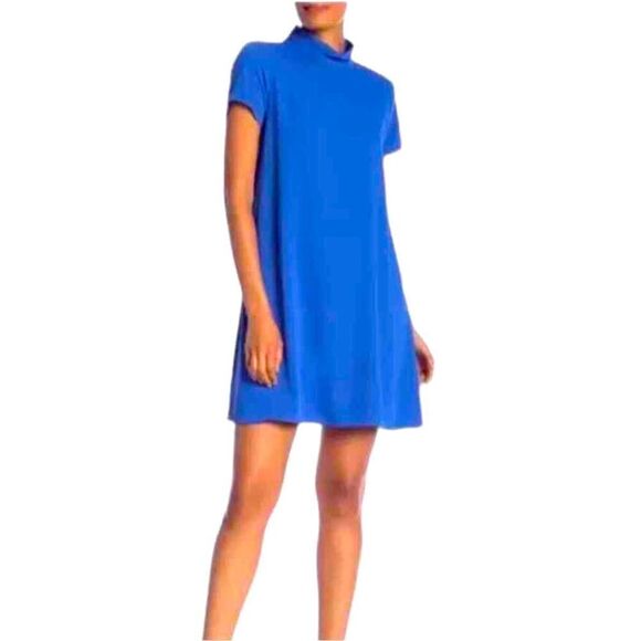 A Amanda Uprichard Blue Mock Neck Short Sleeve Mini Dress NWT - Picture 1 of 6